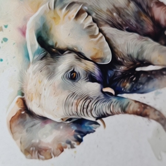 4x6 Horizontal Friendly Elephant Watercolor Fantasy Oil Painting Wall Art‎ Print - Picture 3 of 5